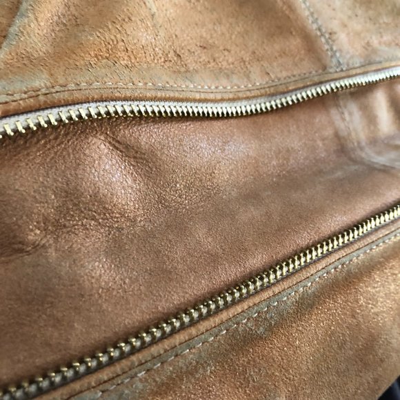 BOTKIER Camel Tan Metallic Suede Leather Crescent Hobo Boho Handbag Bag Purse - Picture 13 of 17